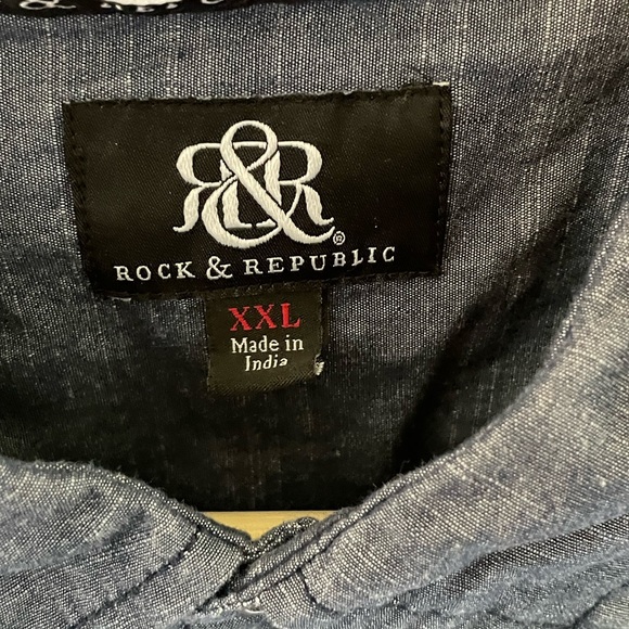 Rock & Republic Men’s XXL short sleeve button Shirt Blue - Picture 2 of 2